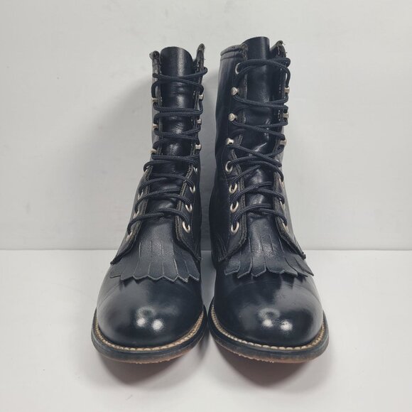 Laredo Kilte Roper Women's Black Leather Lace up Western Boots US Size 7M - Picture 3 of 12